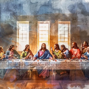 Schema per punto croce dell'Ultima Cena, ricamo di Gesù e degli Apostoli, schema religioso in PDF, decorazione murale cristiana fai da te
