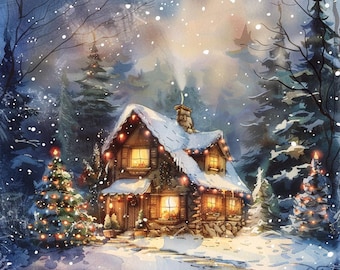 Christmas Cottage Cross Stitch Pattern, Winter Village House, Cozy Holiday Scene, Watercolor Style Embroidery PDF