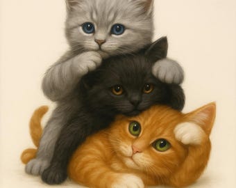 Three Kittens Cross Stitch Pattern | Cute Cat Trio Embroidery PDF | Funny Animal Needlework | DIY Cat Lovers Gift