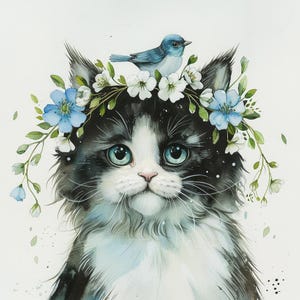 Peut inclure: Ensemble de trois mugs en céramique crème tachetée. Chaque mug présente un motif peint à la main : une feuille bleue et verte, une fleur jaune et une baie rouge. Les mugs ont une forme simple et arrondie.