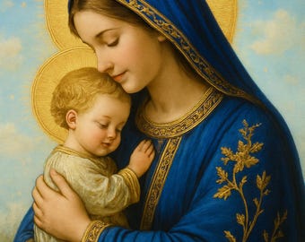 Virgin Mary & Child Cross Stitch Pattern, Holy Mother and Baby Jesus, PDF Download