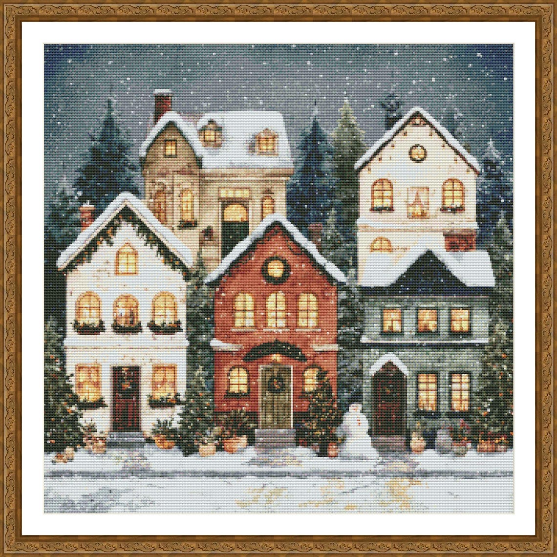 Christmas Street Cross Stitch Pattern, Cozy Winter Village Embroidery ...