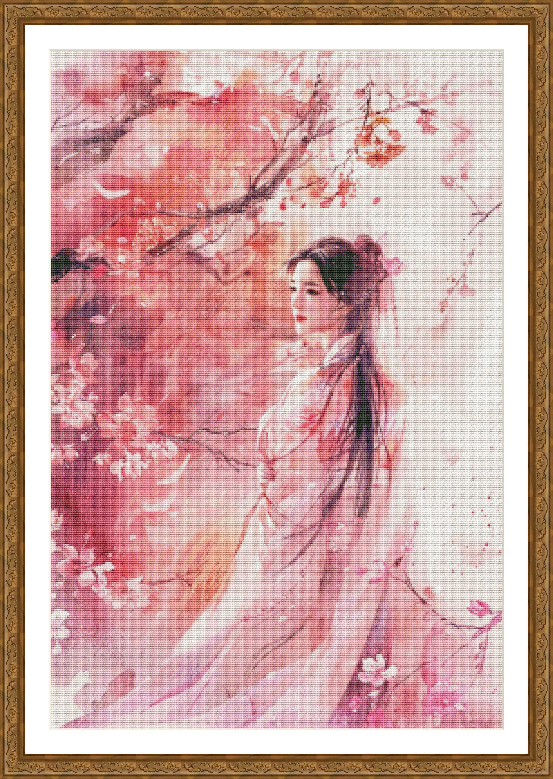 Asian Woman Cross Stitch Pattern, Chinese Hanfu Girl, Watercolor