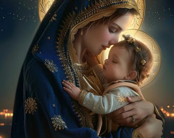 Virgin Mary & Child Cross Stitch Pattern, Holy Mother and Baby Jesus, PDF Download