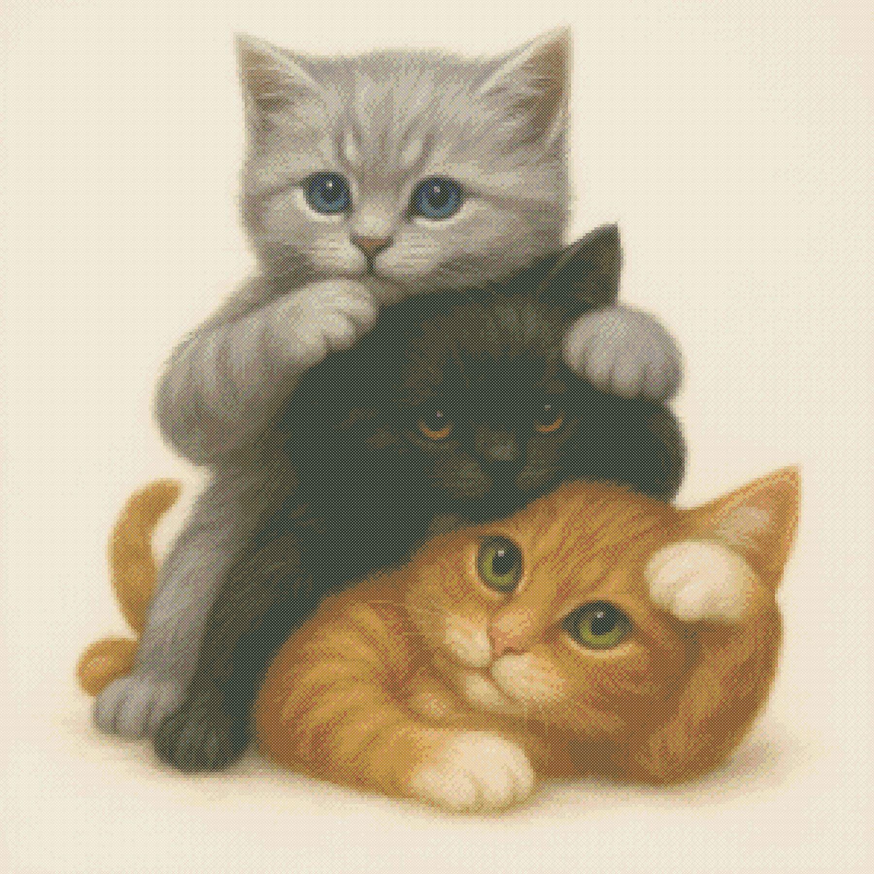 Three Kittens Cross Stitch Pattern | Cute Cat Trio Embroidery PDF ...