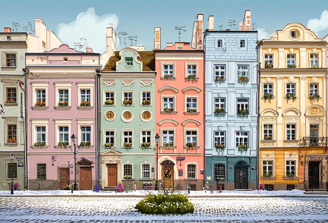 Townhouse Pattern Colorful European Townhouses Cross Stitch Pattern, Old Town Street ...