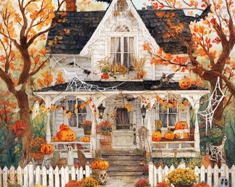 Halloween Victorian House Cross Stitch Pattern | Spooky Fall Embroidery PDF | Haunted Mansion Design | Instant Download Needlework