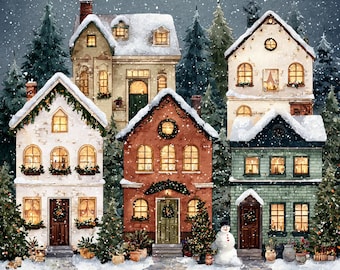Christmas Street Cross Stitch Pattern, Cozy Winter Village Embroidery PDF, Holiday House Scene, Modern Xmas Needlepoint