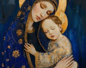 Virgin Mary & Child Cross Stitch Pattern, Holy Mother and Baby Jesus, PDF Download