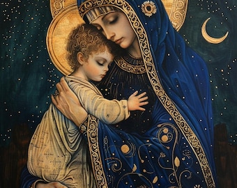 Virgin Mary & Child Cross Stitch Pattern, Holy Mother and Baby Jesus, PDF Download