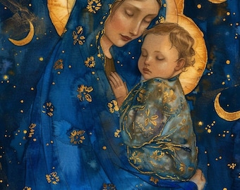Virgin Mary & Child Cross Stitch Pattern, Holy Mother and Baby Jesus, PDF Download