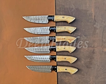 Steak Knives Set 6 Pcs Damascus Steel Blade BBQ Steak Knives Anniversary Gifts, Birthday Gift Engraved Thanksgiving Gifts