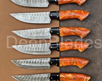 Steak Knives Set 6 Pcs Damascus Steel Blade BBQ Steak Knives Birthday Gifts Engraved Gift Thanksgiving Gifts