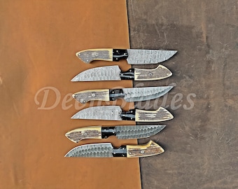 Steak Knives Set 6 Pcs Damascus Steel Blade BBQ Steak Knives Thanksgiving Gifts Thanksgiving Gifts