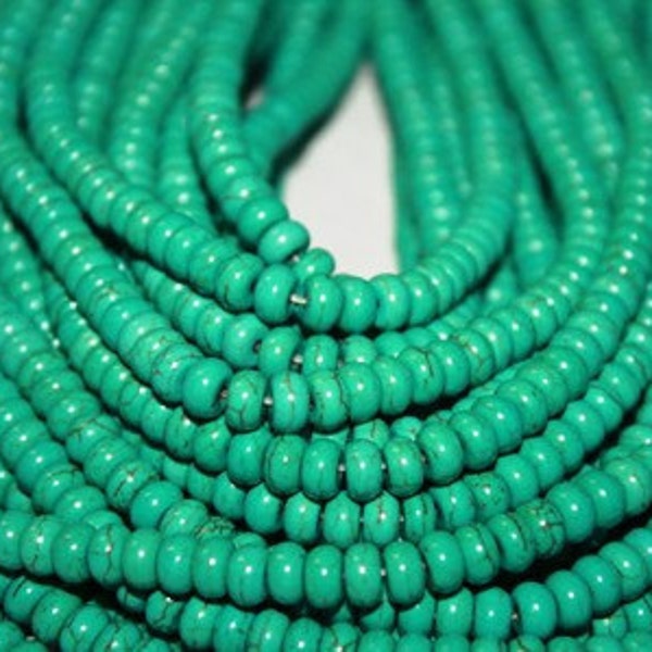 Turquoise Rondelle Beads, Small, Uniform Size, Magnesite, 4mm