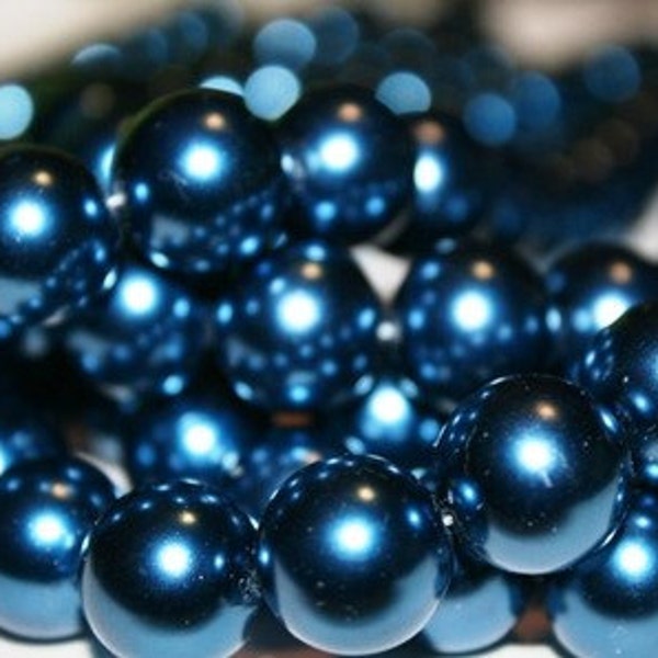 14mm Dark Blue Glass Pearls - Full Strand