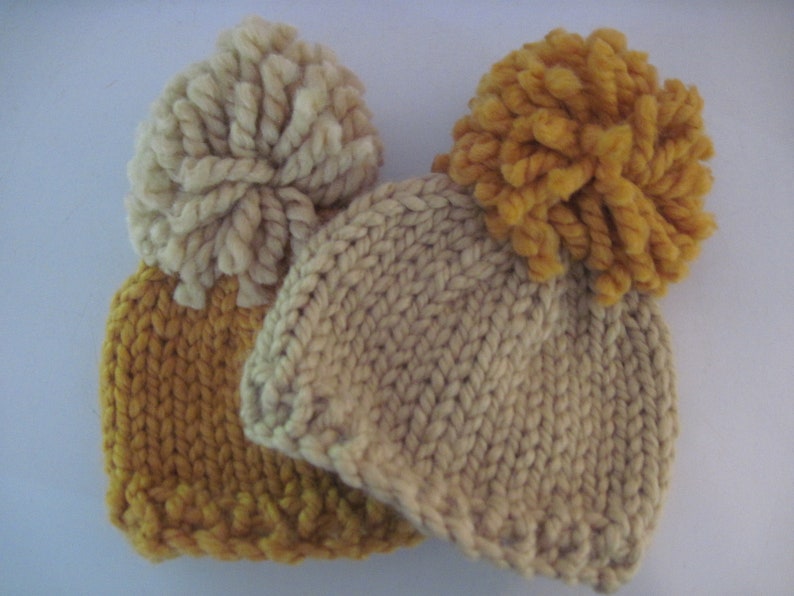 baby shower gift twin baby set Newborn to 3 months photo shoot prop two hat set Oversize pompom beanie READY TO SHIP