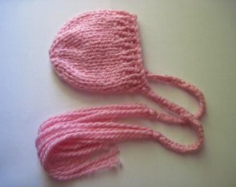 Baby bonnet - pink - newborn photo prop - hand knit - baby hat - baby girl - round bonnet - newborn bonnet - baby hat - knit baby bonnet