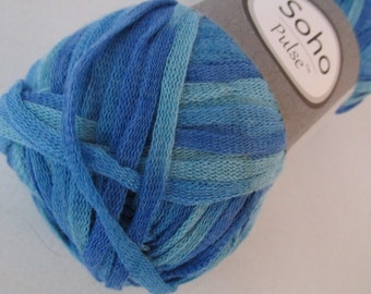 142 yds ea lot of 2 Herrschners Soho Pulse 'knitted' ribbon yarn Ocean Blue 