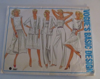 Vogue - 2687 - CUT - sewing pattern - size 10 - 1980s - misses - camisole - top - jacket - skirt - pants - Please Read Description