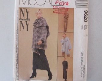 McCalls - 9628 - sewing pattern - UNCUT - Misses Jacket with Attached Scarf - Dress - Top - Pants - Sizes 12 - 1998