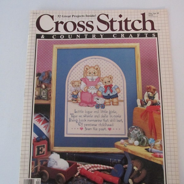 Cross Stitch magazine - Cross Stitch & Country Crafts Magaizine - mar- apr 1989 - vintage magazine - cross stitch patterns