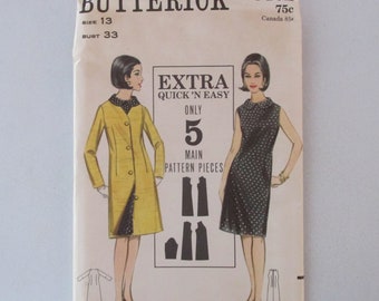 Butterick - 3402 - sewing pattern - UNCUT - Size 13 - Junior Dress & Coat - Vintage style - 1965 - Hard to find