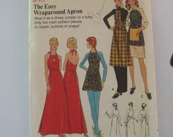 Butterick - 6392 - sewing pattern - UNCUT - Size 8 - 10 - Misses' Dress or Jumper -  Wrap around Apron Dress - Vintage style - 1971
