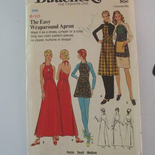 Butterick - 6392 - sewing pattern - UNCUT - Size 8 - 10 - Misses' Dress or Jumper -  Wrap around Apron Dress - Vintage style - 1971