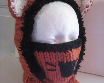 Fox hood and cowl neck warmer (2 pieces) - hand knit - child teen size - fox hat - animal hat - fox pixie hood - READY TO SHIP
