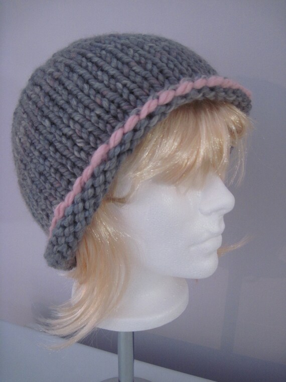 Pink Rolled Rim Hat Knit Wool Beanie 