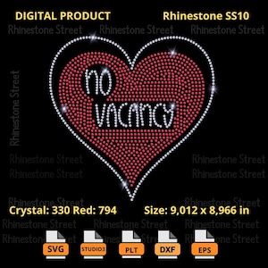 Nenhuma vaga no coração Strass Template DIY Design de camisa Baixar modelo Cricut SVG Silhueta DIY Bolsa de lona Bolsa tote Strass SS10