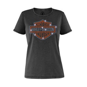 レディース バイカー Tシャツ ラインストーン バイク愛好家 バイクロゴ Harle クールなハンドメイド バイカーシャツ 女性へのバイクギフト バイカーギフト