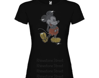 Micke i T shirt, Mouse Rhinestone tshirt, Rhinestone Shirt, Glitter Embellished t shirt, Short Sleeve shirt, Handmade Rhinestone t Shirt