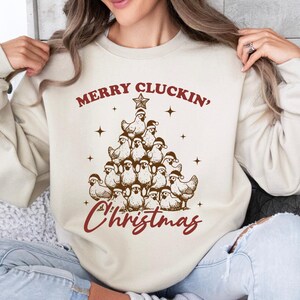 Merry Clucking Christmas Sweatshirt, Chicken Christmas Sweatshirt, Funny Christmas Sweatshirt, Christmas Tree Sweatshirt, Santa Rooster Tee