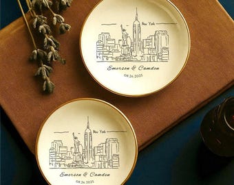 Personalized Skyline Ring Dish,Engagement Ring Holder,City Trinket Dish,Custom Wedding Jewelry Dish,Couple Gift For Her,1st Anniversary Gift