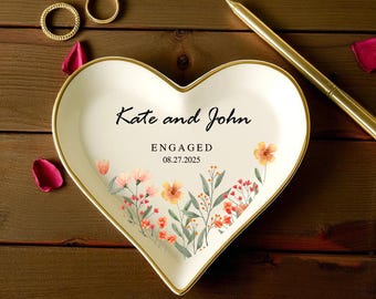 Custom Wildflower Ring Dish, Personalised Floral Trinket Dish, Wedding Gift, Engagement Gift, Dainty Jewelry Dish, Gift for Her, Ring Holder