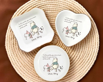 Winnie the Pooh Ceramic Trinket Dish, Personalised Mum Gift, Winnie Pooh Style Illustration, Keepsake Ring Dish, Mother's Day Present