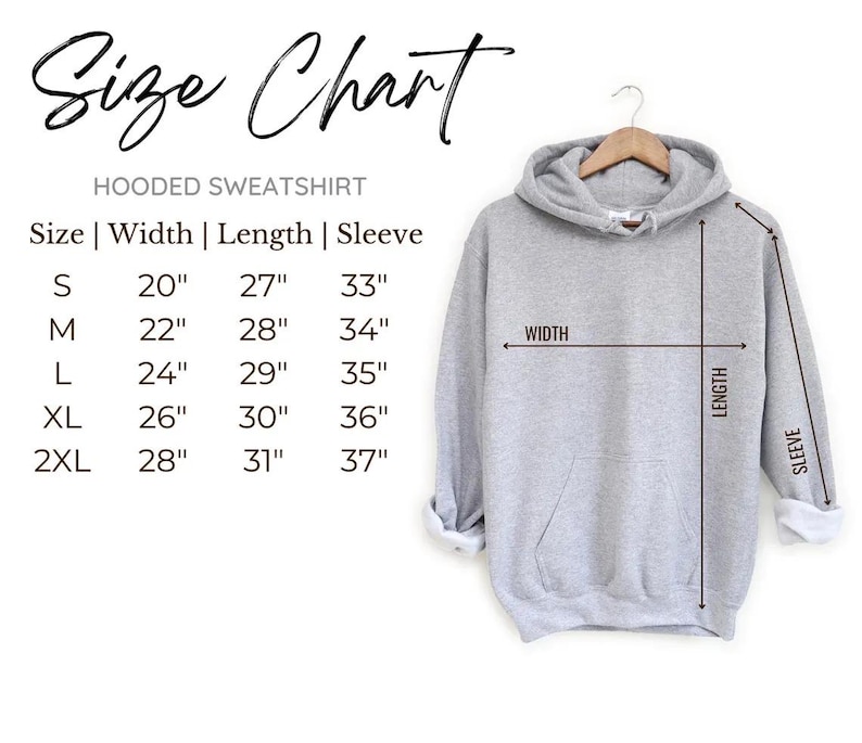 the size chart for a hoodie sweatshirt