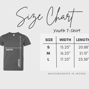 the size chart for a youth's t - shirt