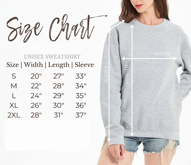 a women's size chart for a sweatshirt