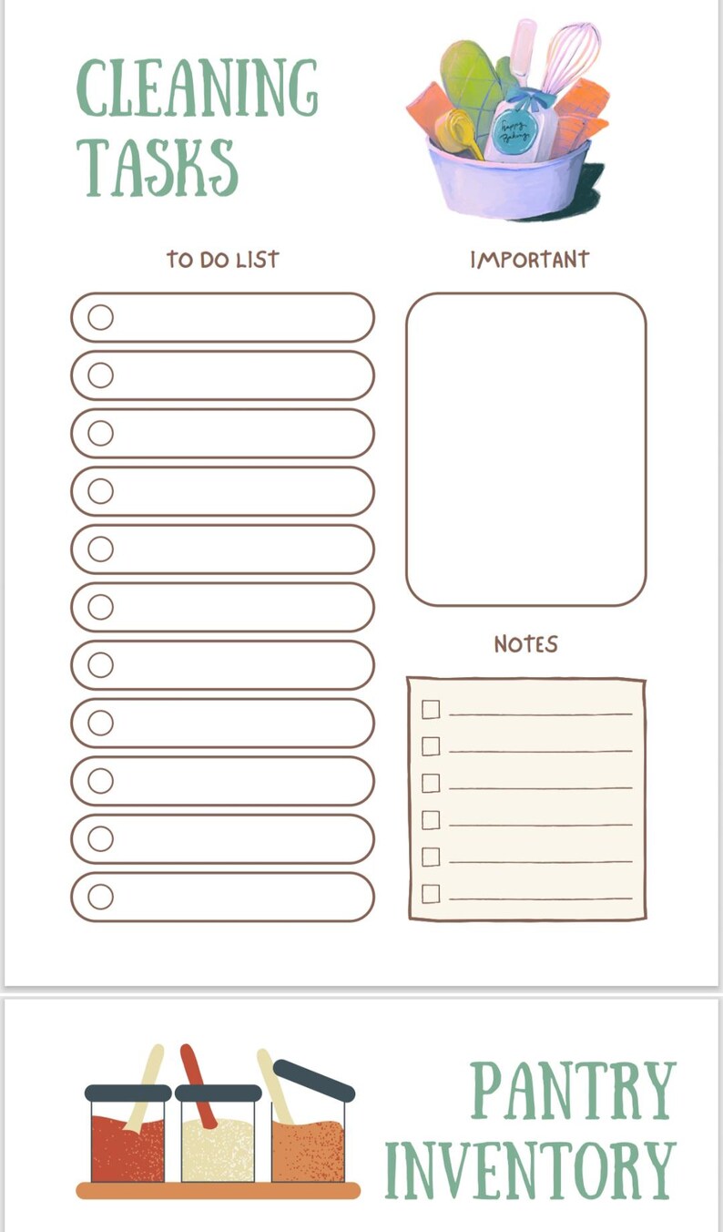 Kitchen Task List Editable Daily Kitchen Planner | Printable Meal & Grocery Organizer | PDF ...