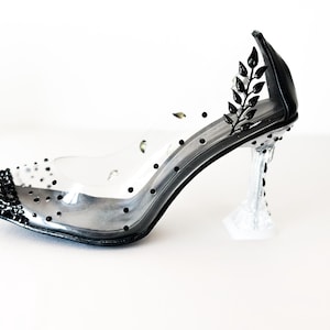Gothic Cinderella Heels: Black Leaf & Swarovski Crystal Pumps