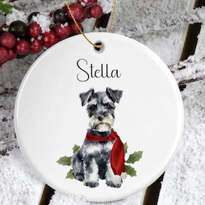 Miniature Schnauzer Personalized Dog Christmas Ornament, Pet Memorial Ornament, Custom Dog Ornament, Miniature Schnauzer Ornament Gift