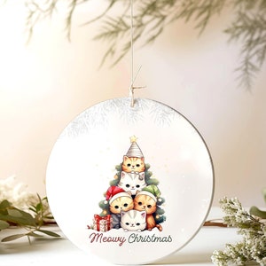 Meowy Christmas Cute Cat Christmas Ornament &quot;Happy Catmas&quot;, Funny Gift for Cat Lovers, Kawaii Cats, Kitties, Cat Person Gift, Cat Tree