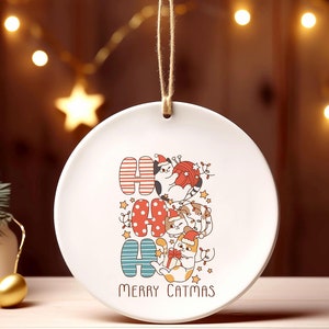 Cute Cat Christmas Ornament &quot;Ho Ho Ho Merry Catmas&quot;, Funny Gift for Cat Lovers, Cat Person Gifts, Kawaii Cats Kittens Kitties
