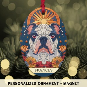 Personalized English Bulldog Dog Tarot Art Christmas Ornament & Magnet, Bulldog Art Decor, Dog Lover Gift, Custom Bulldog Ornament