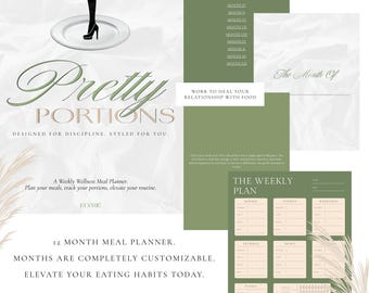 Pretty Portions Meal Planner | Mindful Eating, Grocery Lists & Wellness Tracker | Canva Template + PDF