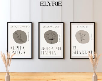 Divine Names Wall Art Set: Minimalist Christian Decor (Digital Download)