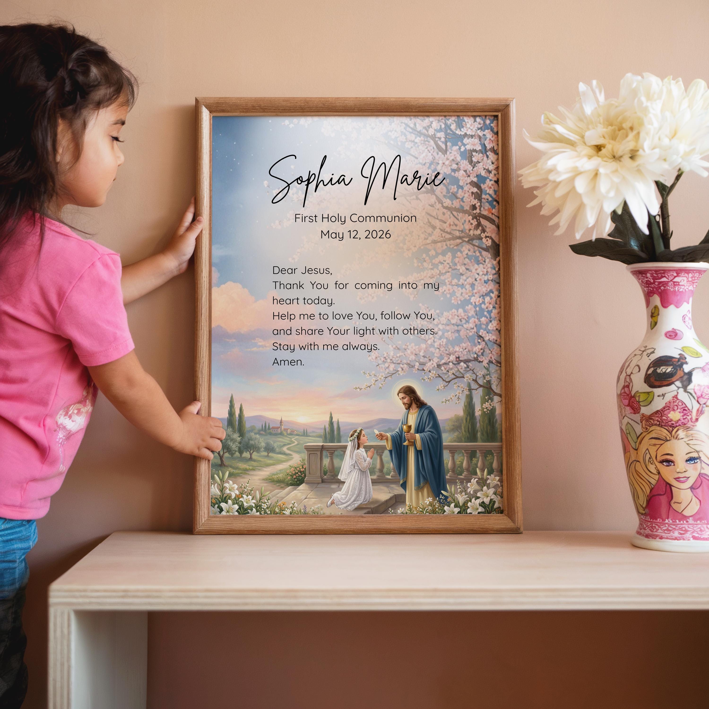Personalized First Holy Communion Gift for Girl, Custom Name Prayer ...